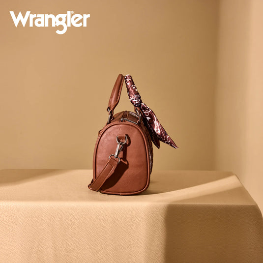 WG331-9012BR - Wrangler Bandana Paisley Print Barrel Crossbody - Brown