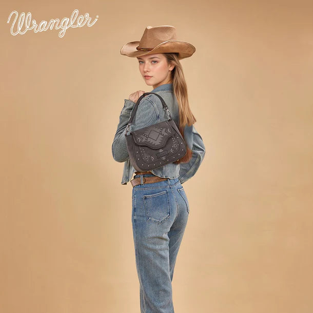 Load image into Gallery viewer, WG333-2003BK - Wrangler Aztec Saddle Crossbody Bag - Black
