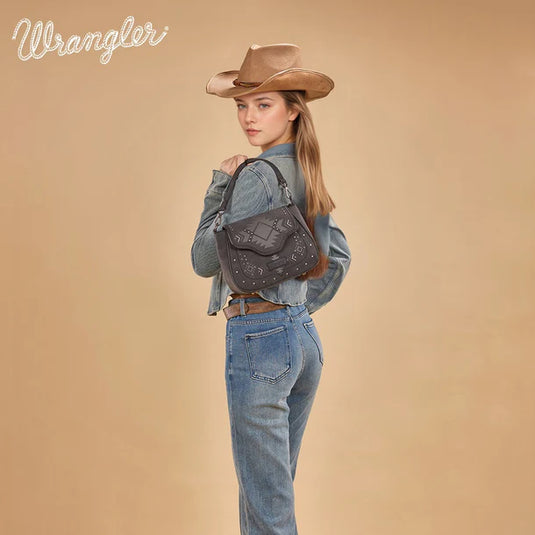 WG333-2003BK - Wrangler Aztec Saddle Crossbody Bag - Black