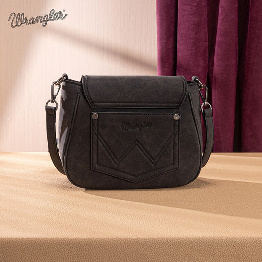 WG333-2003BK - Wrangler Aztec Saddle Crossbody Bag - Black