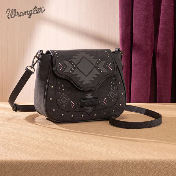 Load image into Gallery viewer, WG333-2003BK - Wrangler Aztec Saddle Crossbody Bag - Black
