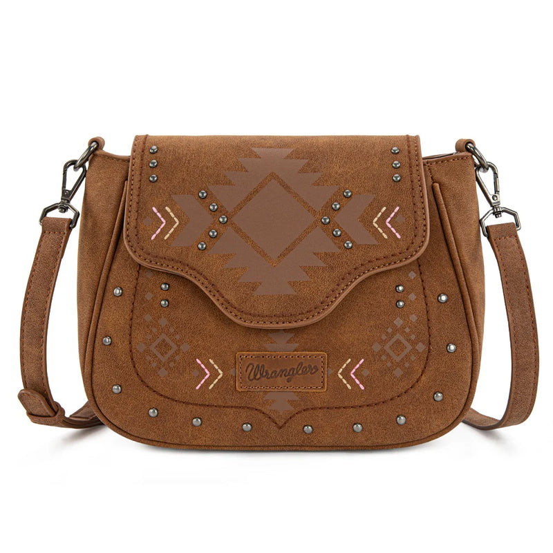 Load image into Gallery viewer, WG333-2003BR - Wrangler Aztec Saddle Crossbody Bag - Brown
