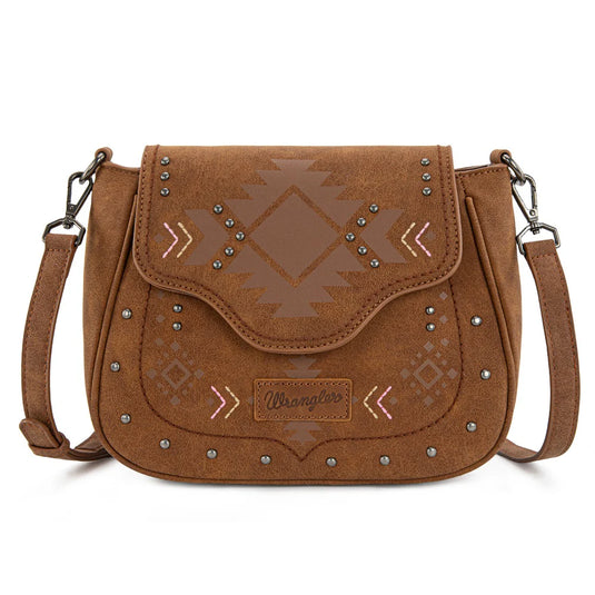WG333-2003BR - Wrangler Aztec Saddle Crossbody Bag - Brown