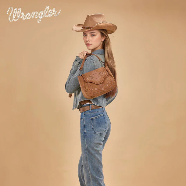 Load image into Gallery viewer, WG333-2003BR - Wrangler Aztec Saddle Crossbody Bag - Brown
