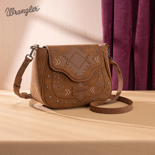 Load image into Gallery viewer, WG333-2003BR - Wrangler Aztec Saddle Crossbody Bag - Brown
