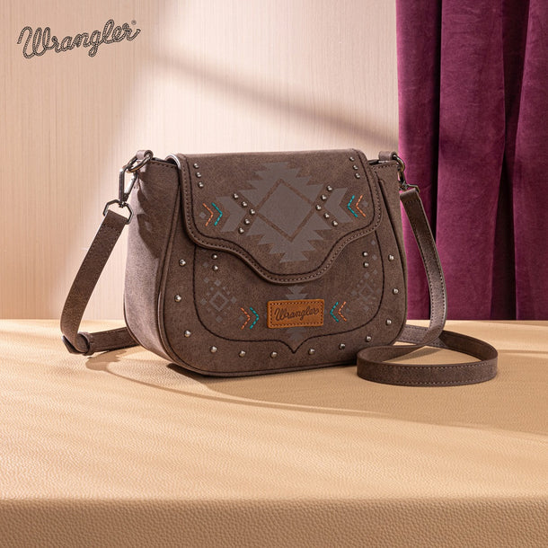 Load image into Gallery viewer, WG333-2003CF - Wrangler Aztec Saddle Crossbody Bag - Coffee
