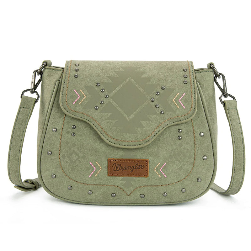 Load image into Gallery viewer, WG333-2003GN - Wrangler Aztec Saddle Crossbody Bag - Green
