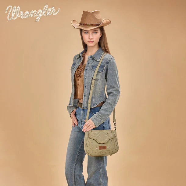 Load image into Gallery viewer, WG333-2003GN - Wrangler Aztec Saddle Crossbody Bag - Green
