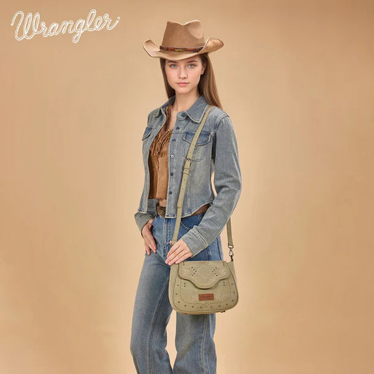 WG333-2003GN - Wrangler Aztec Saddle Crossbody Bag - Green