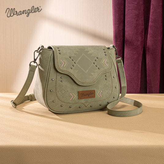 WG333-2003GN - Wrangler Aztec Saddle Crossbody Bag - Green