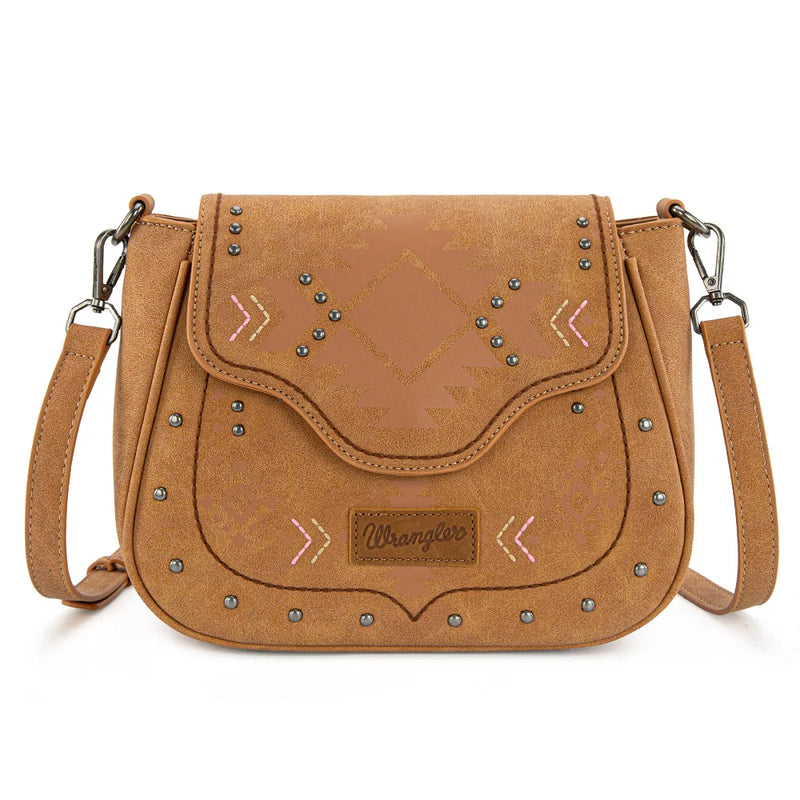 Load image into Gallery viewer, WG333-2003LBR - Wrangler Aztec Saddle Crossbody Bag - Light Brown
