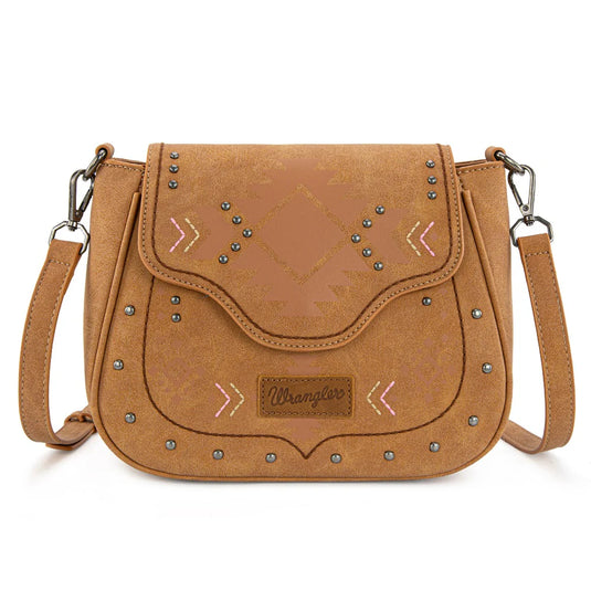 WG333-2003LBR - Wrangler Aztec Saddle Crossbody Bag - Light Brown
