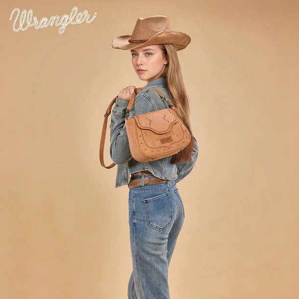 Load image into Gallery viewer, WG333-2003LBR - Wrangler Aztec Saddle Crossbody Bag - Light Brown
