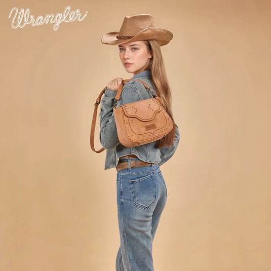 WG333-2003LBR - Wrangler Aztec Saddle Crossbody Bag - Light Brown