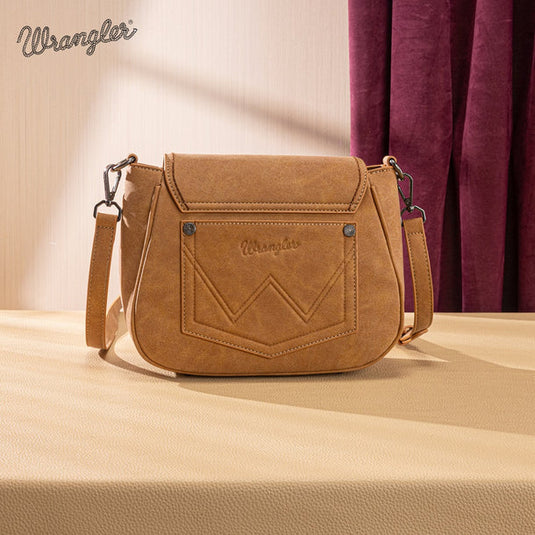 WG333-2003LBR - Wrangler Aztec Saddle Crossbody Bag - Light Brown