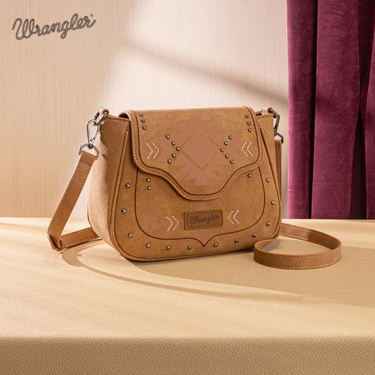 WG333-2003LBR - Wrangler Aztec Saddle Crossbody Bag - Light Brown