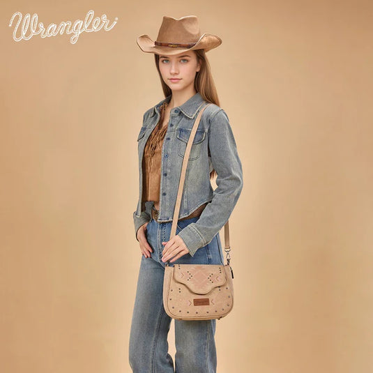 WG333-2003TN - Wrangler Aztec Saddle Crossbody Bag - Tan