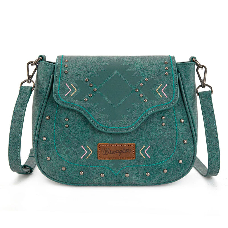 Load image into Gallery viewer, WG333-2003TQ - Wrangler Aztec Saddle Crossbody Bag - Turquoise
