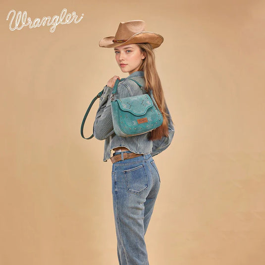 WG333-2003TQ - Wrangler Aztec Saddle Crossbody Bag - Turquoise