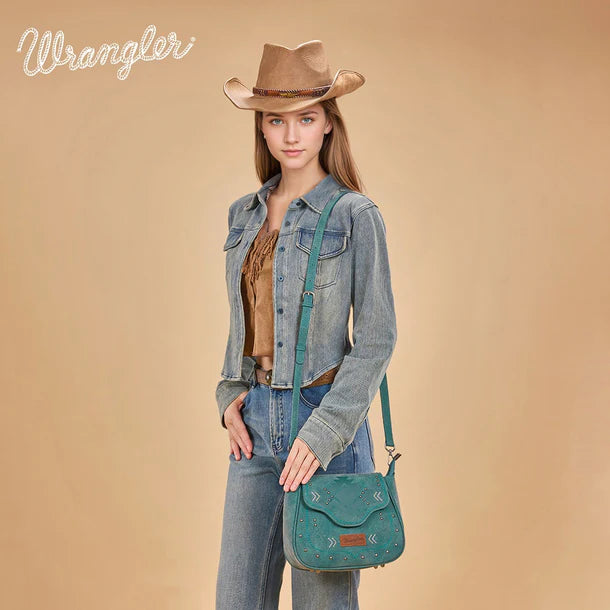 Load image into Gallery viewer, WG333-2003TQ - Wrangler Aztec Saddle Crossbody Bag - Turquoise
