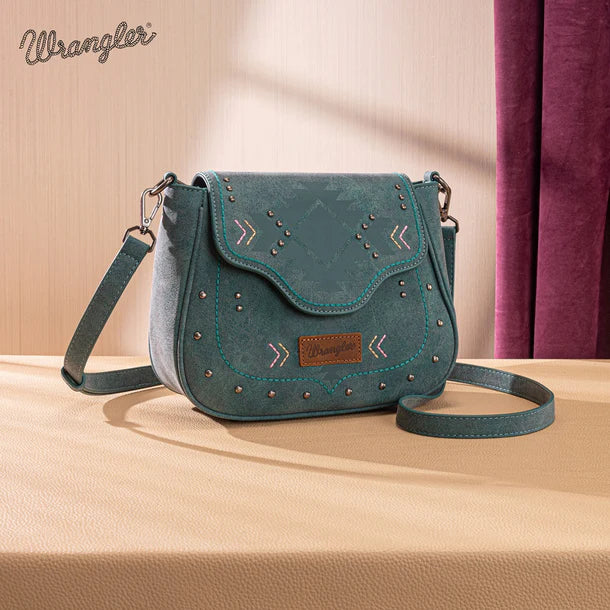Load image into Gallery viewer, WG333-2003TQ - Wrangler Aztec Saddle Crossbody Bag - Turquoise
