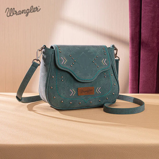WG333-2003TQ - Wrangler Aztec Saddle Crossbody Bag - Turquoise