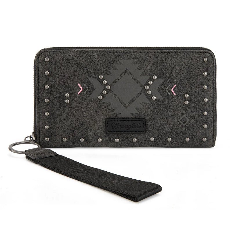 Load image into Gallery viewer, WG333-W006BK - Wrangler Aztec Studded Zip-Around Wallet - Black

