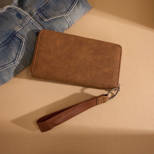 Load image into Gallery viewer, WG333-W006BR - Wrangler Aztec Studded Zip-Around Wallet - Brown
