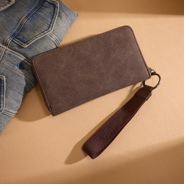 Load image into Gallery viewer, WG333-W006CF - Wrangler Aztec Studded Zip-Around Wallet - Coffee
