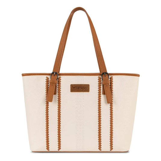 WG336-2002BG-BR - Wrangler Braided Tote Shoulder Bag - Beige-Brown