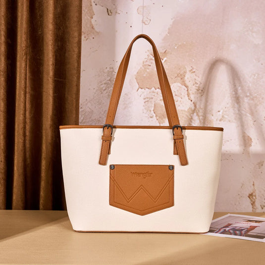 WG336-2002BG-BR - Wrangler Braided Tote Shoulder Bag - Beige-Brown