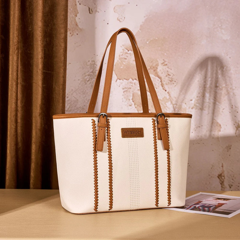 Load image into Gallery viewer, WG336-2002BG-BR - Wrangler Braided Tote Shoulder Bag - Beige-Brown
