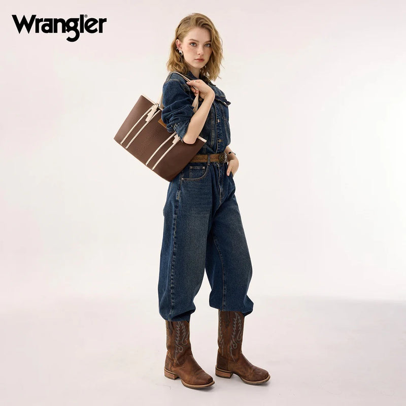 Load image into Gallery viewer, WG336-2002CF-BG - Wrangler Braided Tote Shoulder Bag - Coffee-Beige

