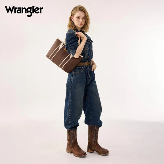 WG336-2002CF-BG - Wrangler Braided Tote Shoulder Bag - Coffee-Beige