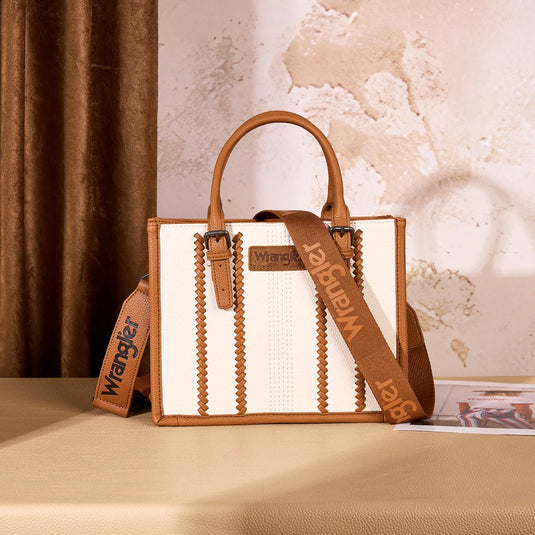 WG336-8120SBG-BR - Wrangler Braided Tote Bag - Beige-Brown