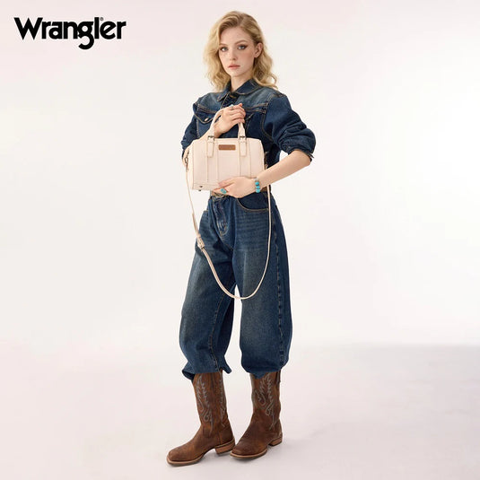 WG336-9013BG - Wrangler Braided Crossbody Boston Bag - Beige