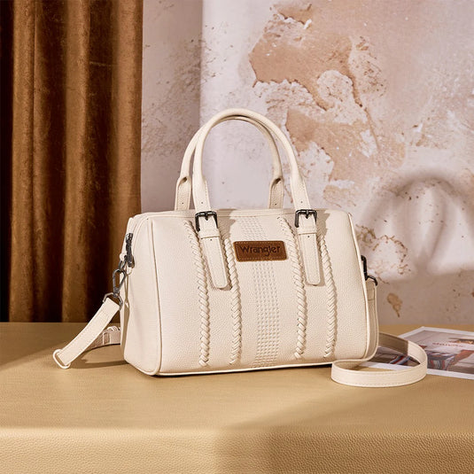 WG336-9013BG - Wrangler Braided Crossbody Boston Bag - Beige