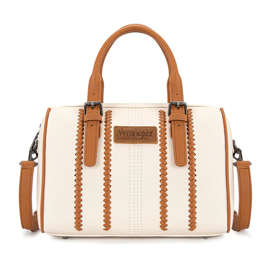 WG336-9013BG-BR - Wrangler Braided Crossbody Boston Bag - Beige-Brown