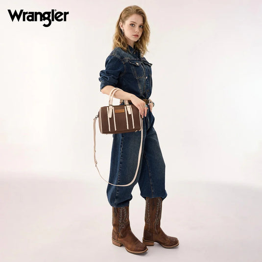 WG336-9013CF-BG - Wrangler Braided Crossbody Boston Bag - Coffee-Beige