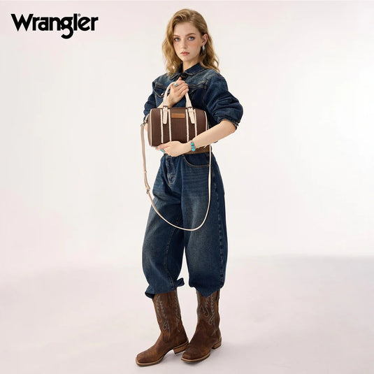 WG336-9013CF-BG - Wrangler Braided Crossbody Boston Bag - Coffee-Beige
