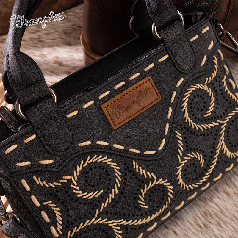 Load image into Gallery viewer, WG337-2003BK - Wrangler Embroidered Swirl Mini Satchel/ Crossbody - Black
