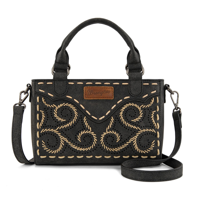 Load image into Gallery viewer, WG337-2003BK - Wrangler Embroidered Swirl Mini Satchel/ Crossbody - Black
