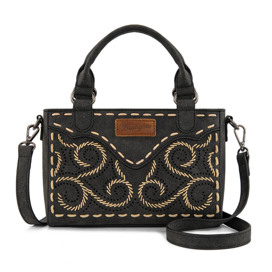 WG337-2003BK - Wrangler Embroidered Swirl Mini Satchel/ Crossbody - Black