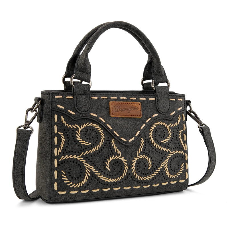 Load image into Gallery viewer, WG337-2003BK - Wrangler Embroidered Swirl Mini Satchel/ Crossbody - Black
