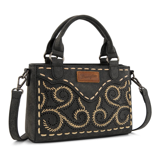 WG337-2003BK - Wrangler Embroidered Swirl Mini Satchel/ Crossbody - Black