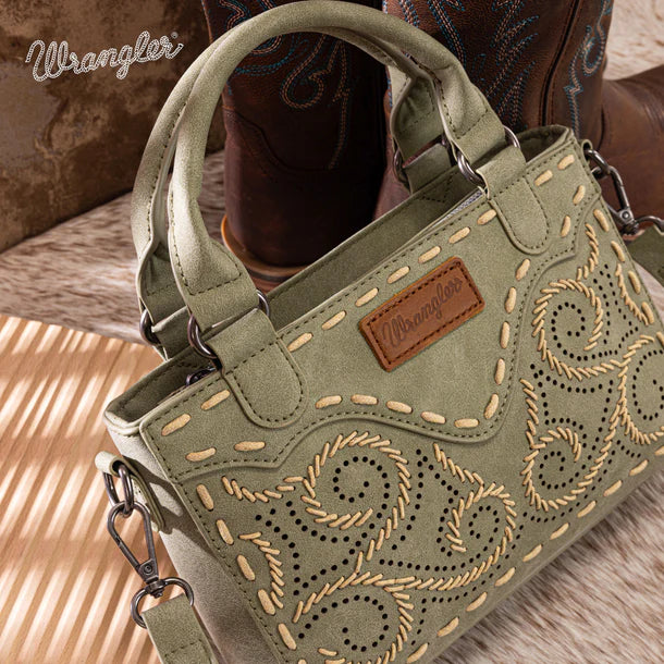 Load image into Gallery viewer, WG337-2003GN - Wrangler Embroidered Swirl Mini Satchel/ Crossbody - Green

