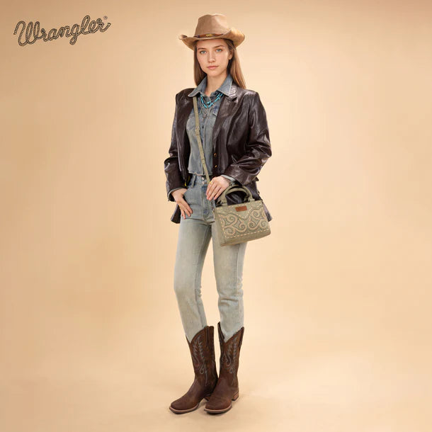 Load image into Gallery viewer, WG337-2003GN - Wrangler Embroidered Swirl Mini Satchel/ Crossbody - Green
