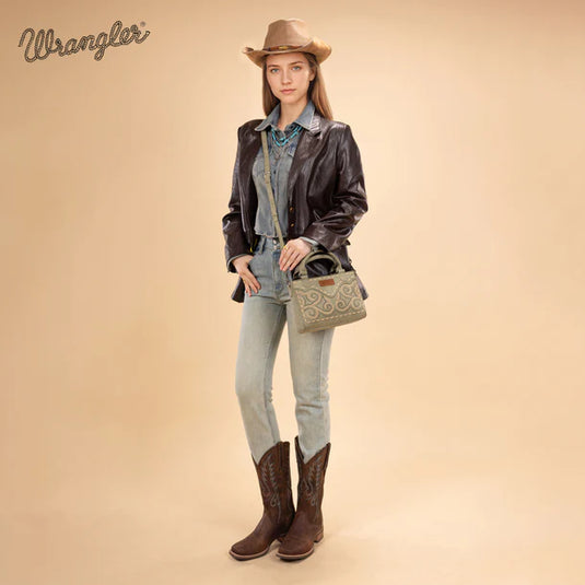 WG337-2003GN - Wrangler Embroidered Swirl Mini Satchel/ Crossbody - Green