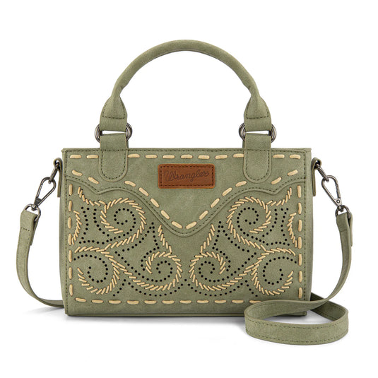 WG337-2003GN - Wrangler Embroidered Swirl Mini Satchel/ Crossbody - Green