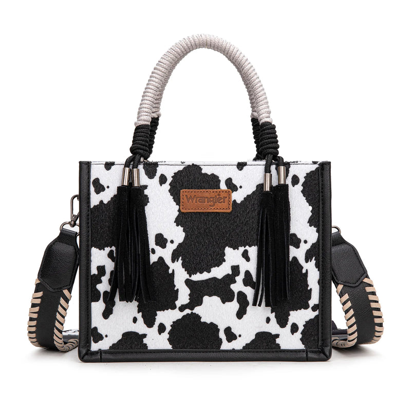 Load image into Gallery viewer, WG386-8120SBK - Wrangler Cow Print Tote/Crossbody - Black
